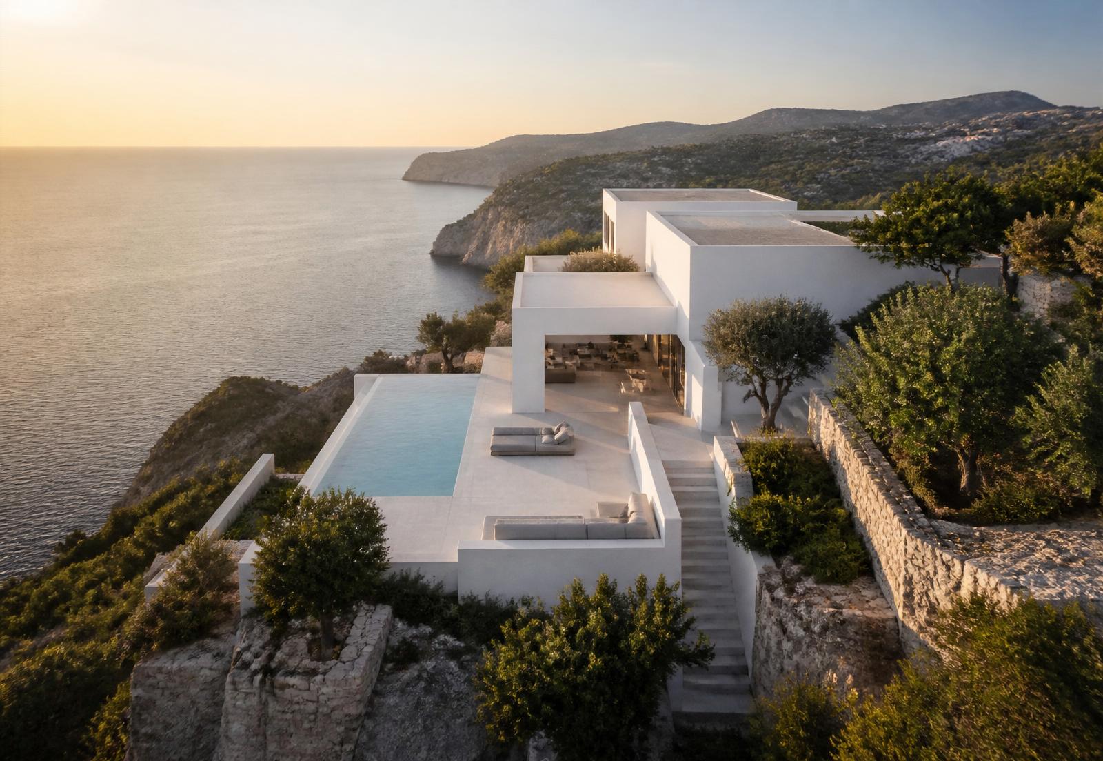 White villa, sunset